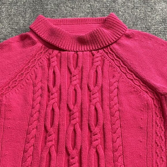 Talbots Sweater Womens M Petite Pink Cable Knit Pullover Barbiecore Cuff Sleeves - Picture 2 of 10